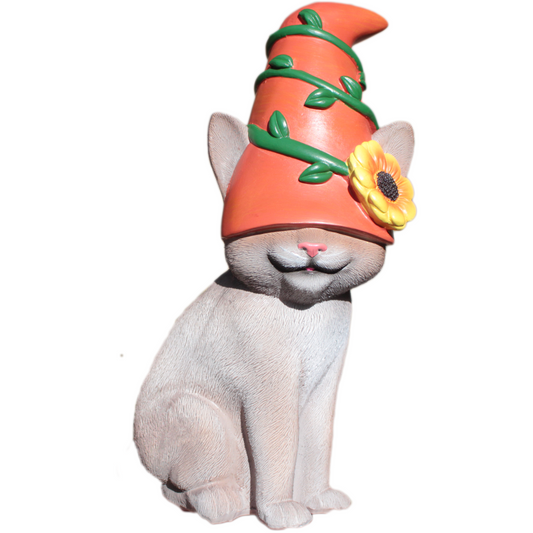 Gray Cat Gnome Cute Cat Statue